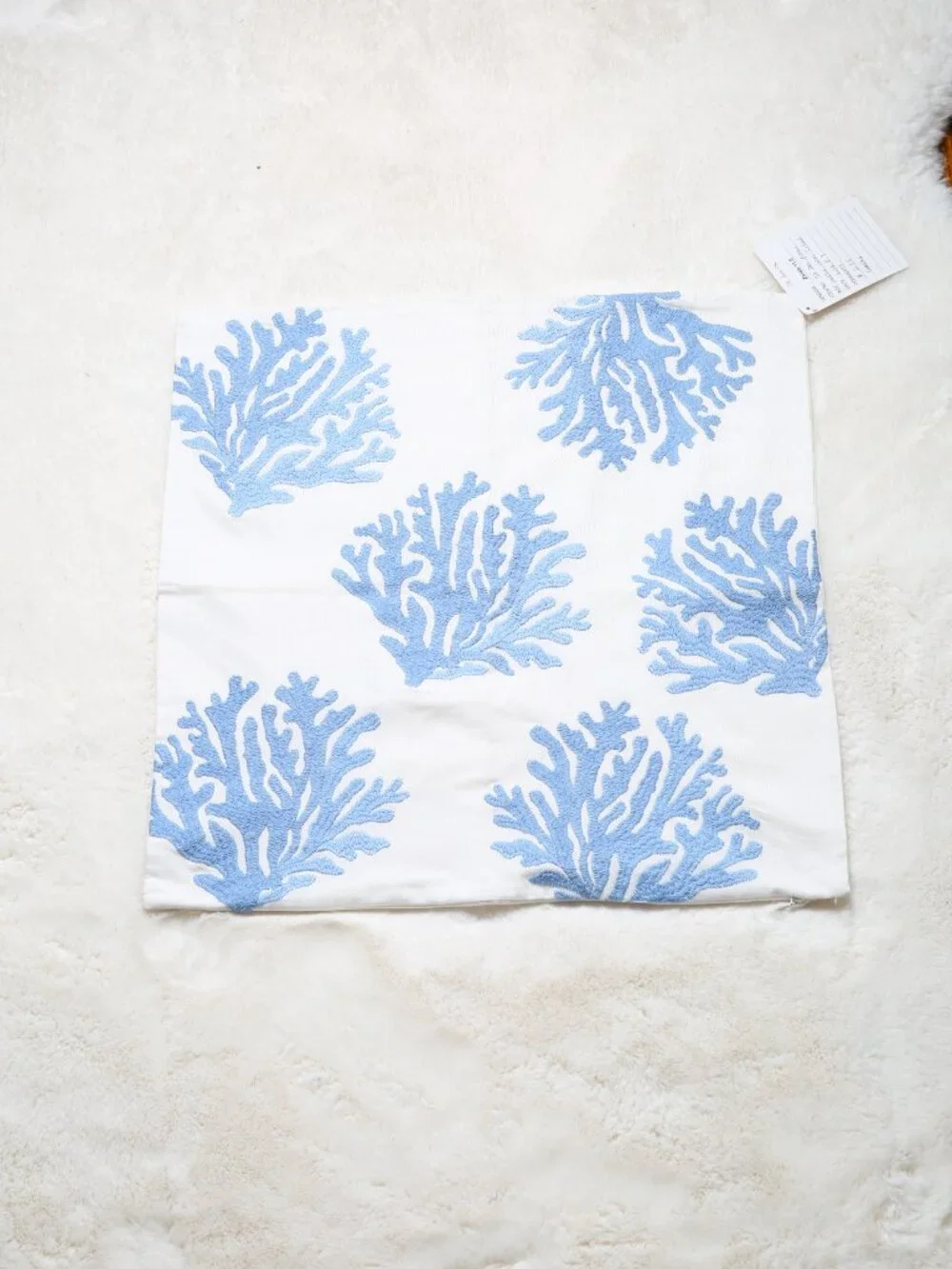 Blue Coral Embroidered Pillow Cover